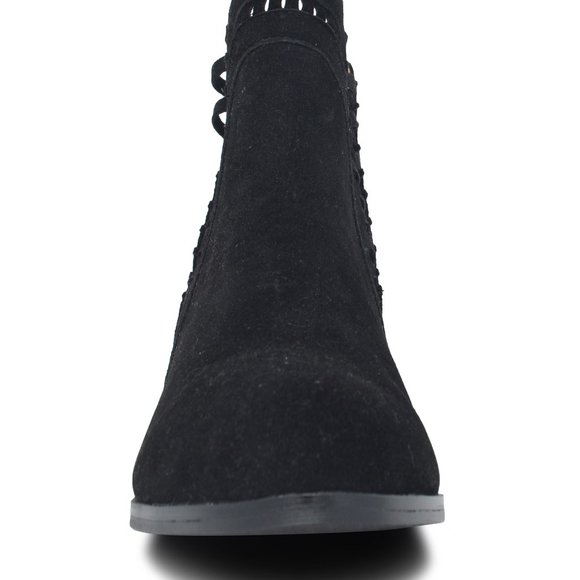 Chase & Chloe Woven Suede Ankle Boots Black - Picture 3 of 3